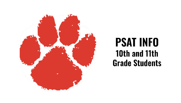Red paw print with “PSAT INFO- 10th and 11th Grade Students"